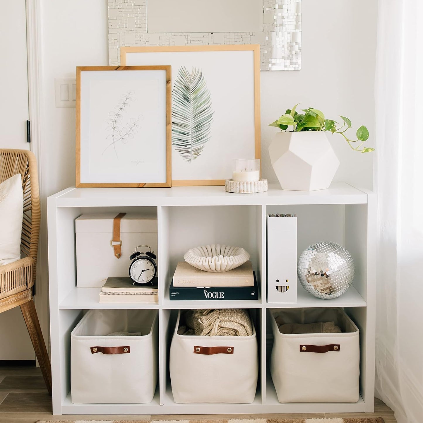 OrganiHaus Large Fabric Storage Baskets for Shelves 3 Pack, 15x11in Closet Storage Bins for Shelves, Cloth Baskets for Organizing, Linen Closet Organizers, Fabric Basket - Off-White