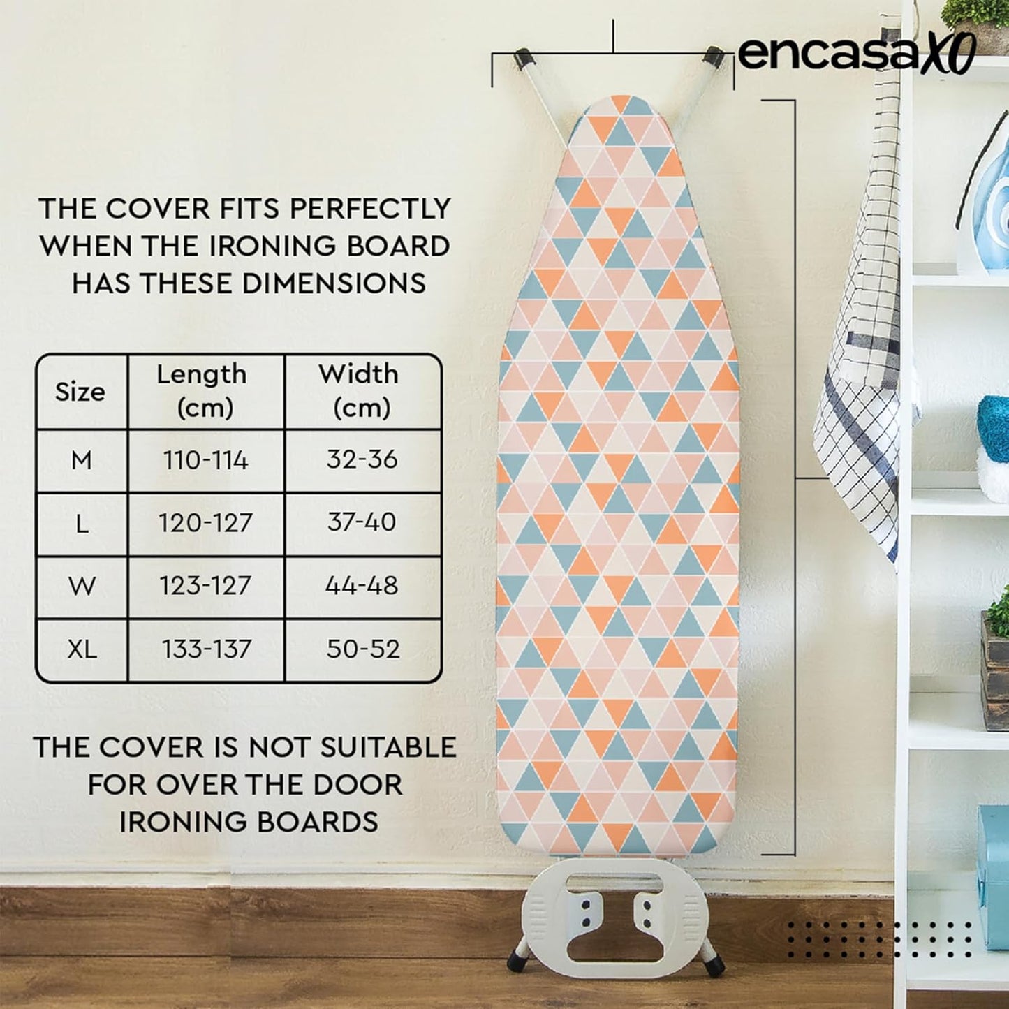 Encasa XO Ironing Board Cover and Pad - Thick 4mm Felt, Heat & Scorch-Resistant, Fits Medium Boards 42"x14", Elastic Bungee Cord Tightening, Easy Fit, Stain-Safe Dye, Multistripe