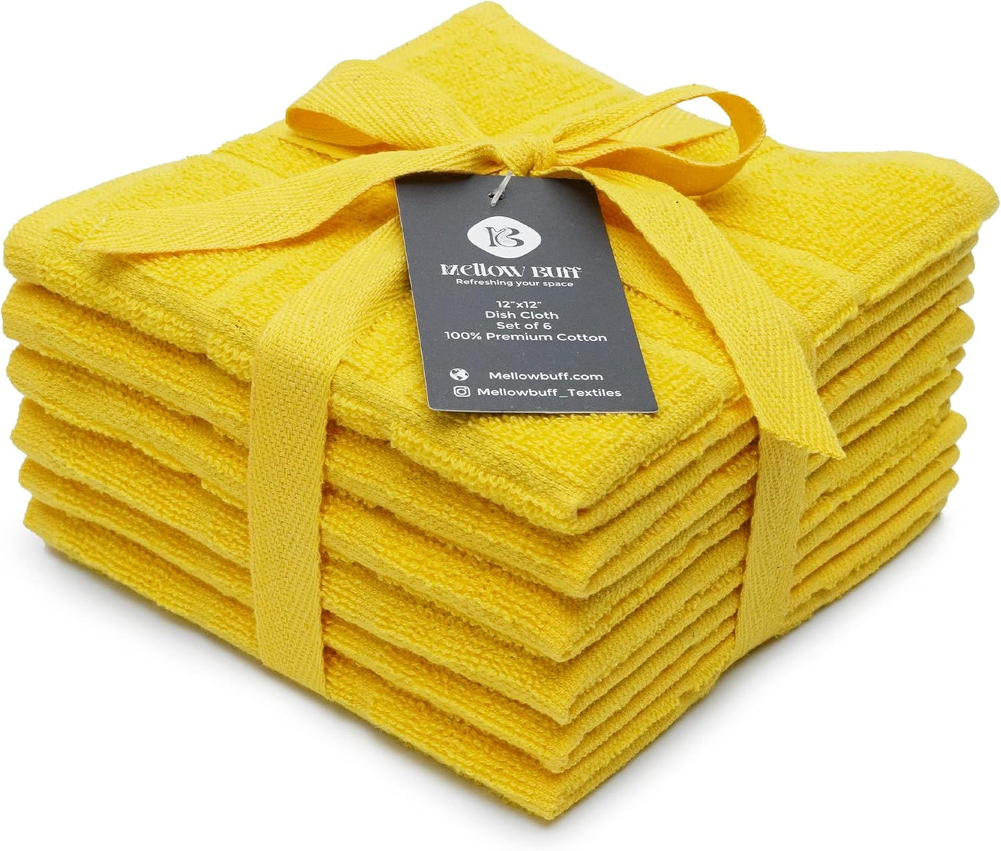 100% Cotton Terry Dish Cloth & Dish Towel, 6 Pack, Super Soft and Absorbent Kitchen Towels, Perfect for Kitchen Cleaning and Dish Washing (Yellow 6 Pack)
