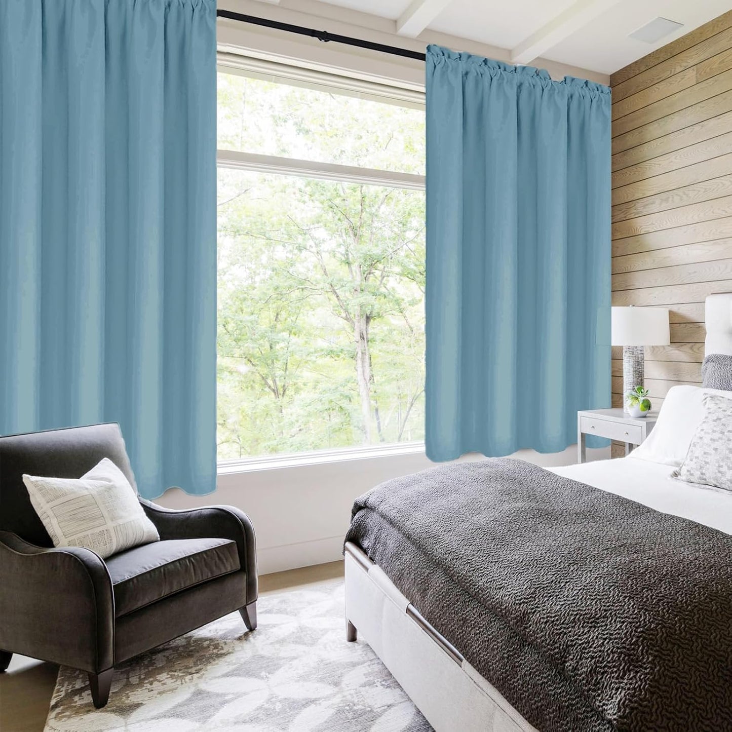 DWCN Blackout Curtains for Living Room Thermal Insulated, Energy Saving & Noise Reducing Bedroom Curtains, Stone Blue, W 42x L 36 Inch, Set of 2 Rod Pocket Curtain Panels