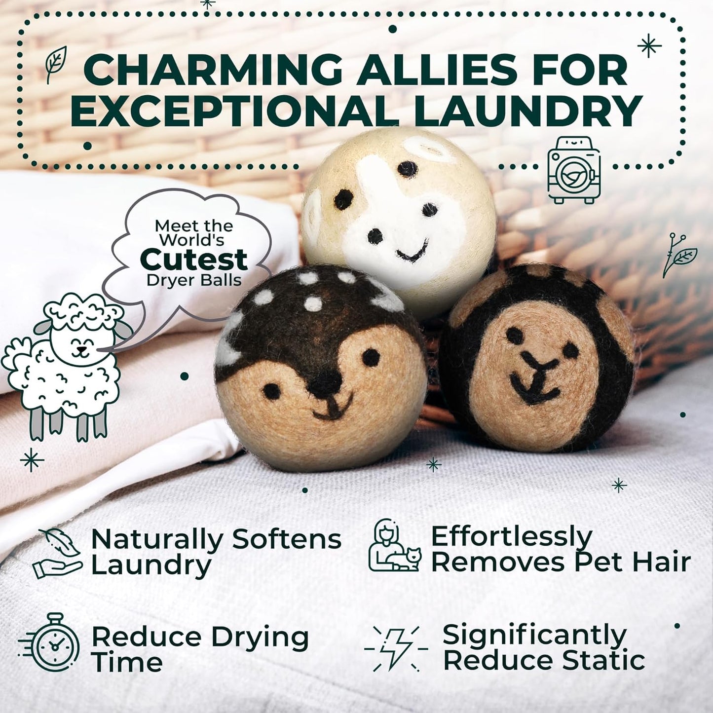No More Dryer Sheets! Reusable Wool Dryer Balls XL 6-Pack - Reduces Static, Cuts Dry Time, & Softens Naturally