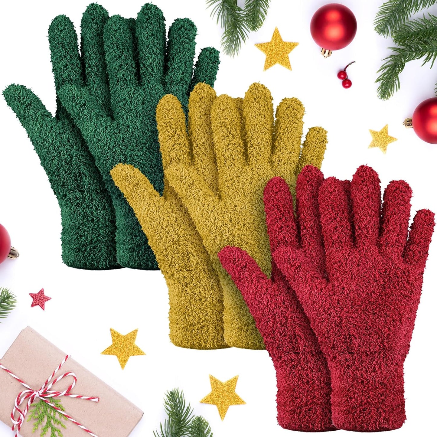 Patelai 3 Pairs Microfiber Plant Dusting Gloves Leaf Cleaning Gloves for Indoor Plants, Blinds, Furniture, House(Small,Brown, Dark Green, Dark Red)