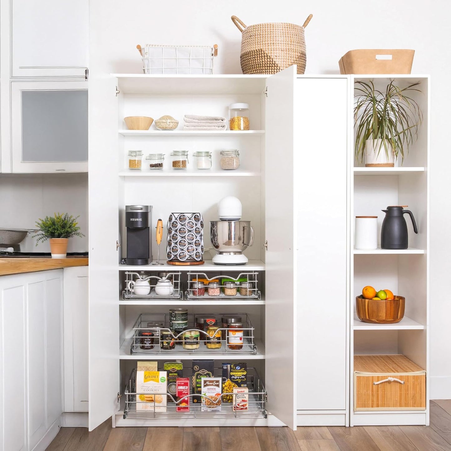 HOLDN’ STORAGE Heavy-Duty Premium Collection Pull Out Cabinet Organizer, Cabinet Drawer Slide Outs, Lifetime Limited Warranty - Basket Size 24" W x 21" D x 5" H, Anti-Rust Chrome Finish