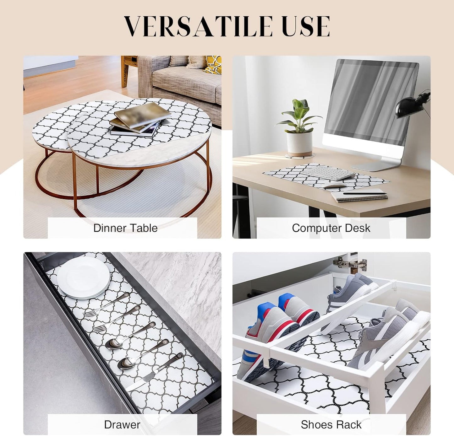 Glotoch 2 Rolls Non Adhesive Shelf Liners for Kitchen Cabinets, Waterprrof Drawer Liners for Kitchen, Non Slip Cabinet Liners for Shelves/Dresser/Fridge/Bathroom, 12" x 20 FT, White