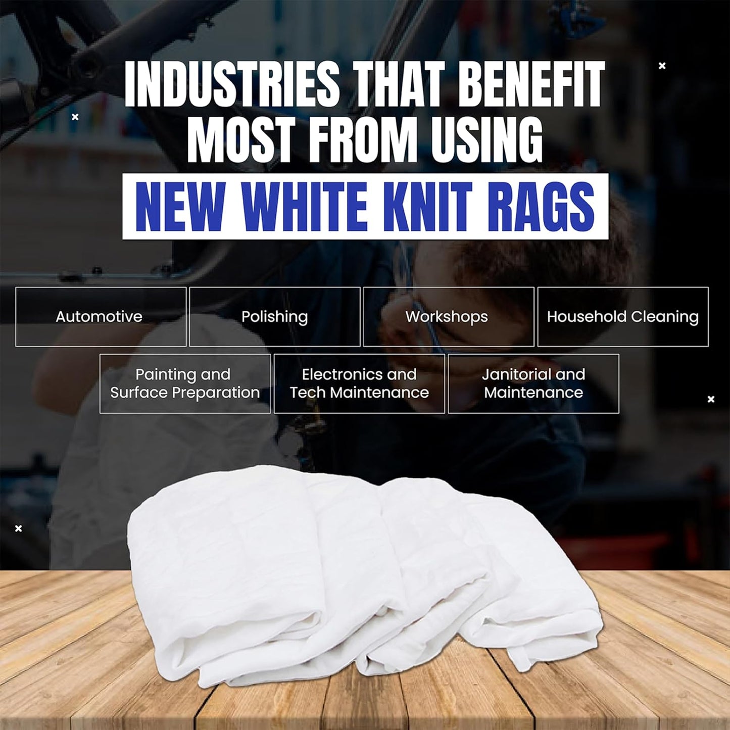 Premium White T-Shirt Cleaning Rags (600 lbs. Pallet 24x25 lbs. Box) – White Cotton Rags for Cleaning, Staining, Painting, Oil, Grease & Dust Removal – Shop Rags Bulk for Multipurpose use