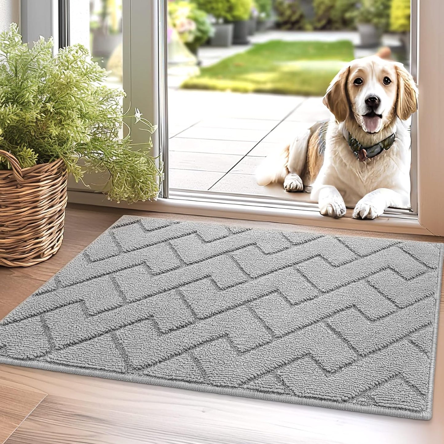hicorfe Indoor Doormat,Front Back Door Mat TPR Backing Non Slip Mats 20"x31.5" Absorbent Resist Dirt Entrance Doormat Inside Floor for Entryway Washable Low-Profile(Light Grey)