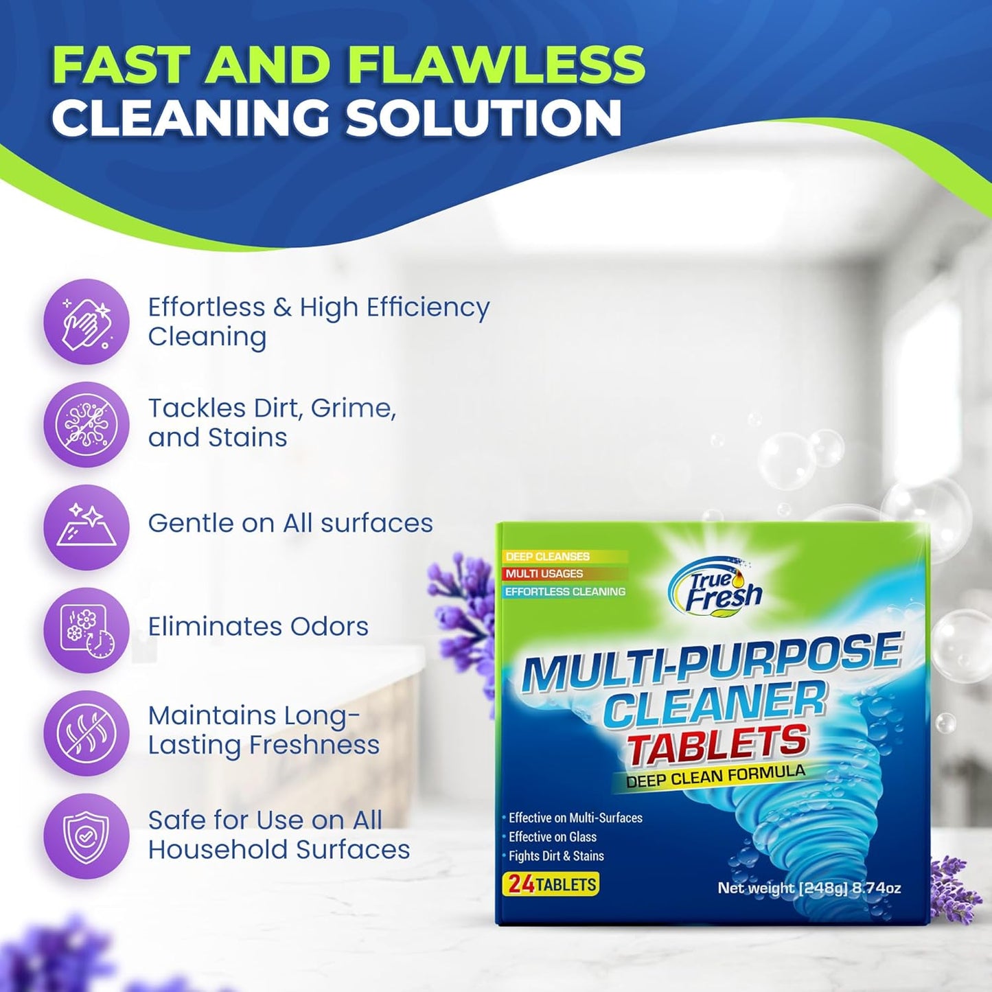 True Fresh All Purpose Cleaner Refill Tablets (24 Count) – Makes 384 fl oz, Effortless Cleaning Power For Multisurface Cleaning - Removes Tough Grimes, Stains and Acts as Degreaser