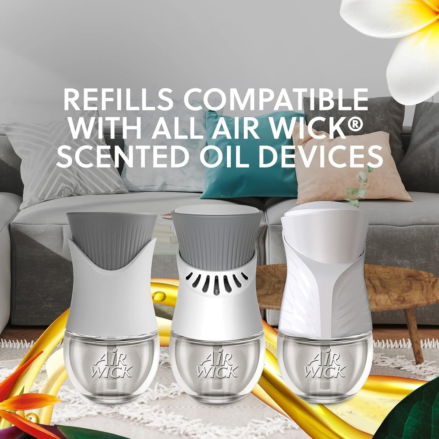 Air Wick Plug In Scented Oil Starter Kit, 2 Warmers + 6 Refills, Vanilla & Pink Papaya, Essential Oils, Air Freshener