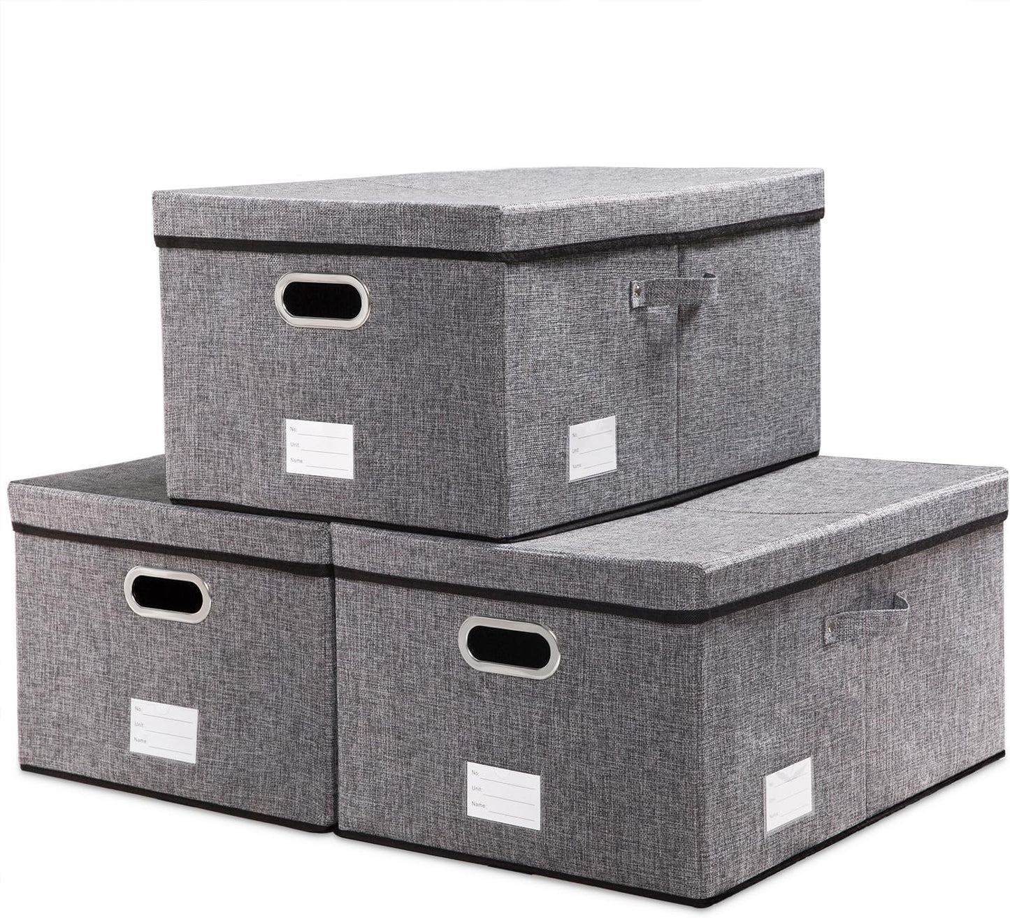 PRANDOM Storage Bins with Lids [3-Pack] Linen Fabric Foldable Storage Boxes Organizer Containers Baskets Cube with Cover (23.4X15.9X11.5) For 6+ Year Old Boys and Girls