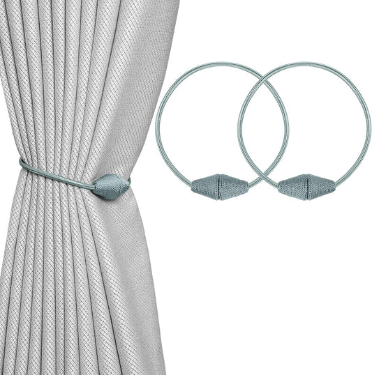 2 PCS Magnetic Curtain Tiebacks, European Style Convenient Drape Tie Backs Holdbacks for Thin or Thick Home & Office Window Draperies, No Tools Required (Grey Blue)