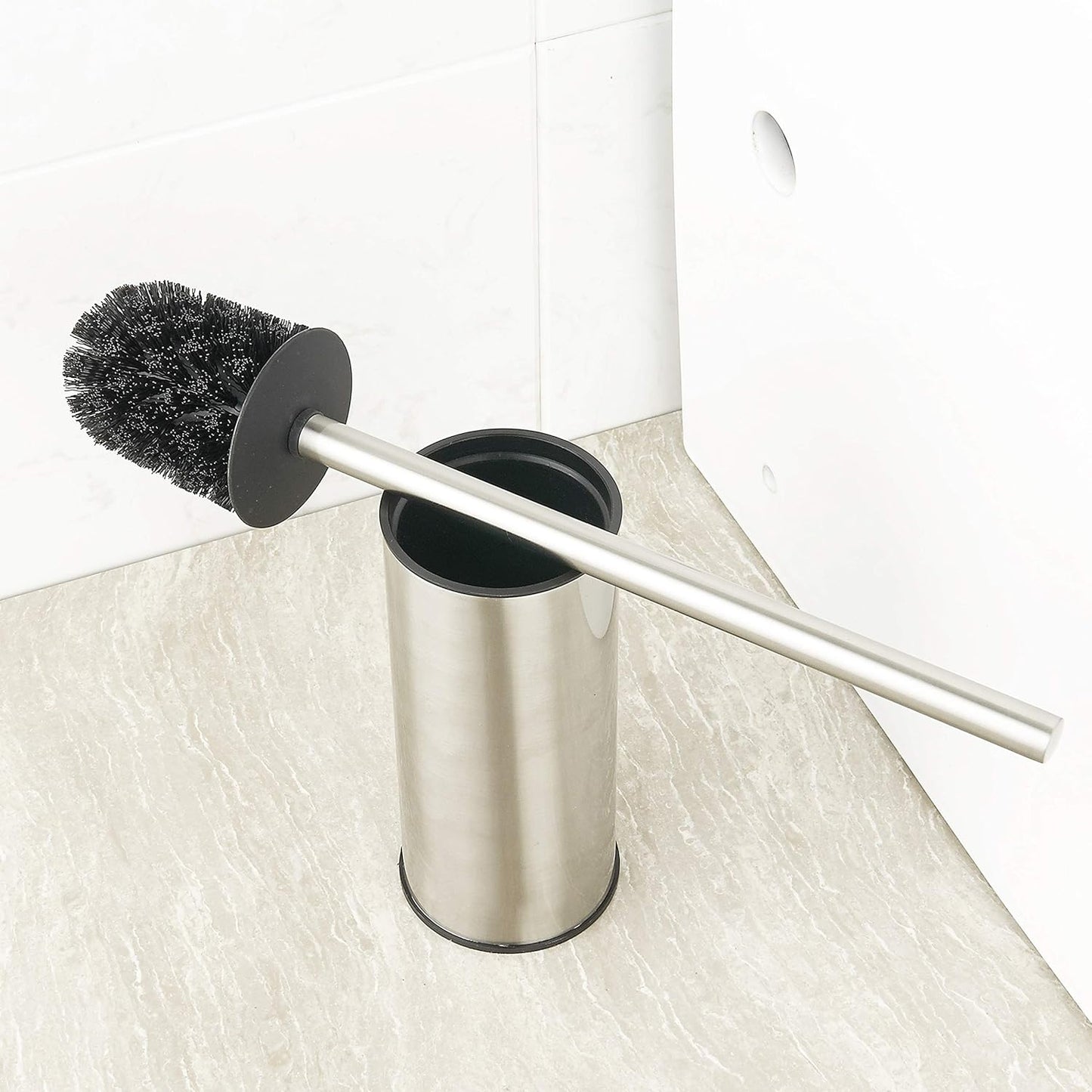 BGL Toilet Brush Holder Brushed Nickel, Stainless Steel 304 Brushed Nickel Round Freestanding Toilet Bowl Brush and Holder for Bathroom