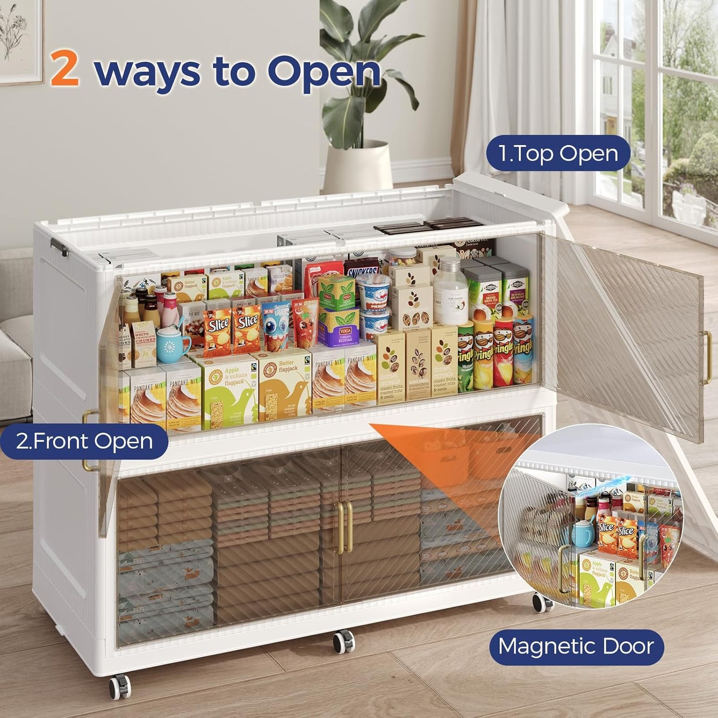 320GAL Extra Large Storage Bins with Lid, 1280QT Collapsible Organizer with Wheels, Stackable Closet Cabinet with Doors, Folding Storage Containers for Home, Office, Dorm, 3Pack White