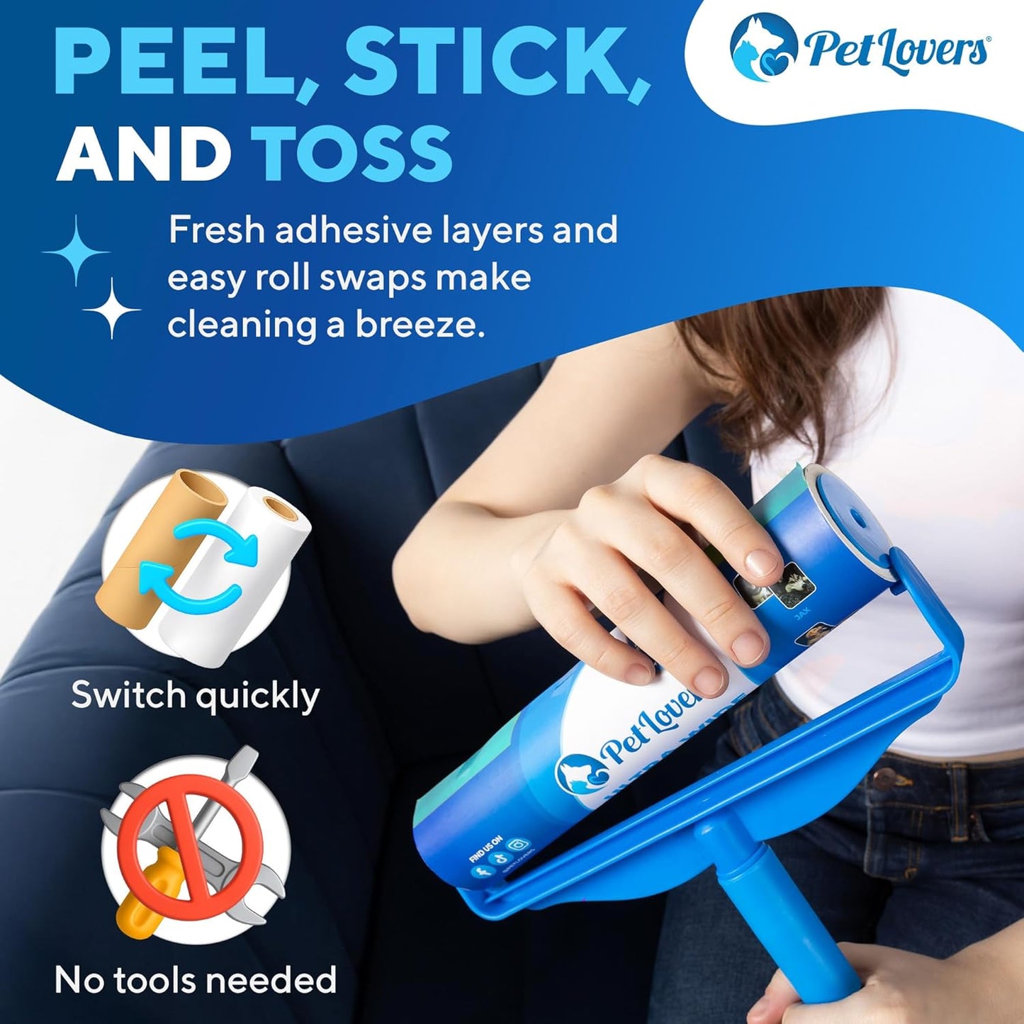 PetLovers Extra Sticky Floor Lint Roller 4 Pack of Refills Only - No Handles Included - 100 Sheets Per Refill 400 Sheets Total