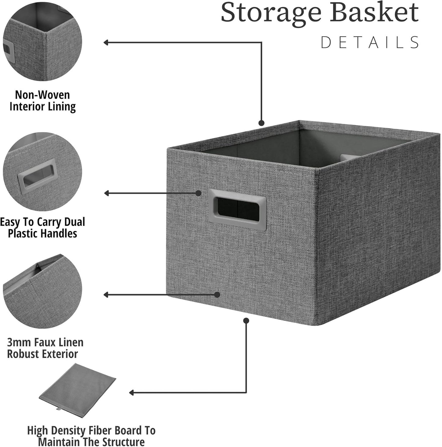 DECOMOMO Storage Bins for Shelves Robust Fabric Closet Bins for Shelves Toy Storage Clothes Books (Pack of 3 – Charcoal)