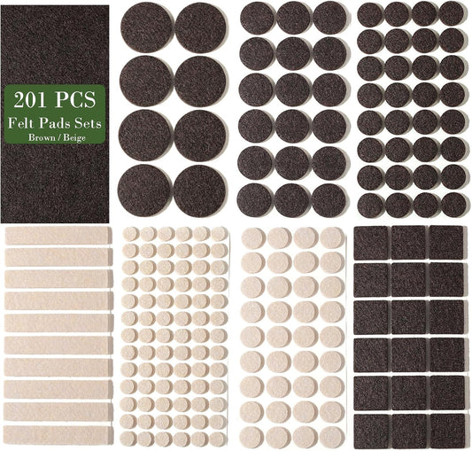 Fursafe&Q Felt Furniture Pads, Furniture Felt Pads for Hardwood Floors -Self Adhesive Chair Leg Floor Protectors, Protect Your Floors from Nicks, Bumps and Scratch, 201 Pcs Brown Beige Chair Feet