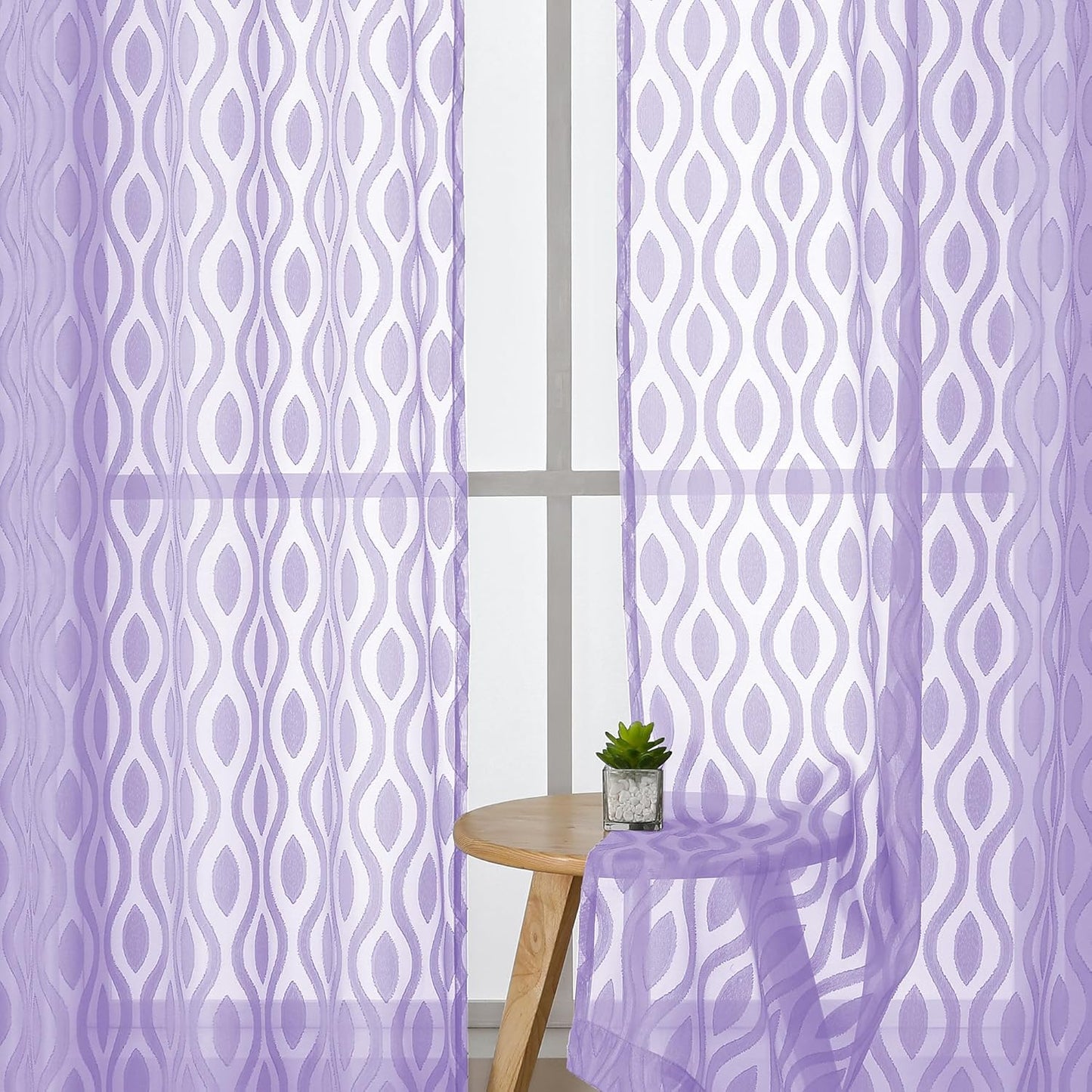 Aiyufeng Lavender Sheer Curtains Tiers 36 Inch Length, Light Filtering Soft Airy Wavy Line Jacquard Textured Short Curtain for Bedroom Bathroom Basement, Dual Rod Pocket, 2 Panels, 40" Wx36 L Inch