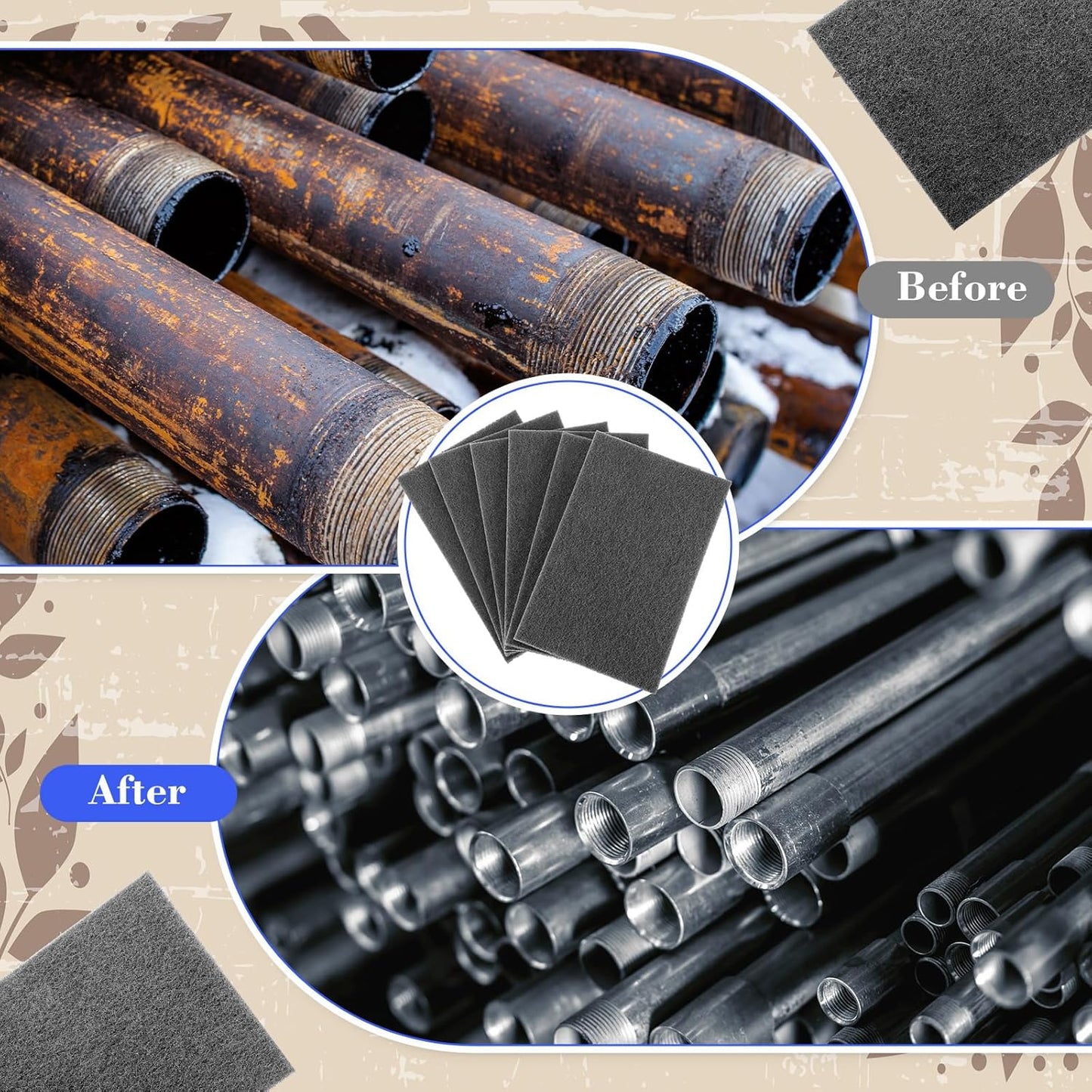 50 Pcs 7447 Fine General Purpose Scuff Pads 6 X 9 Inch Abrasive Hand Sanding Non-Woven Aluminum Oxide Abrasive Pads Set for Surface Preparation Scuffing Scouring Blending Cleaning (Gray)