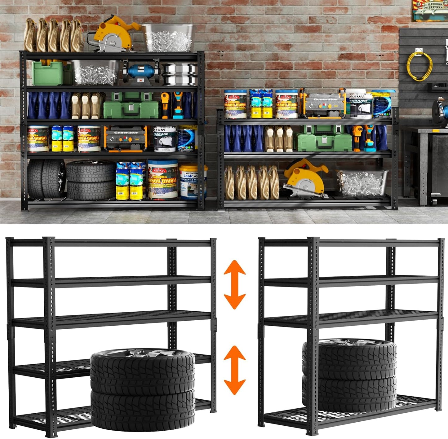 Storage Shelves Heavy Duty, 4 PCS 48" L x 18" W x 72" H Garage Wire Shelving Unit Loads 2800LBS, 5-tier Adjustable Metal Industrial Utility Shelf Rack for Kitchen, Laundry Room, Warehouse, Basement