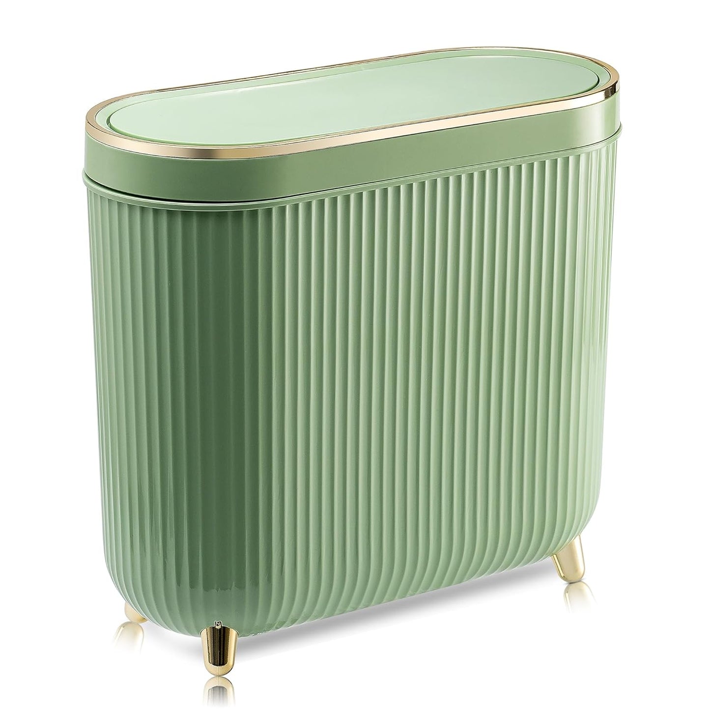 Bathroom Trash Can with Lid 3.2 Gallon Narrow Trash Can Small Plastic Trash Bin 12 Liter with Press Type Lid for Bedroom Bathroom, Mint Green