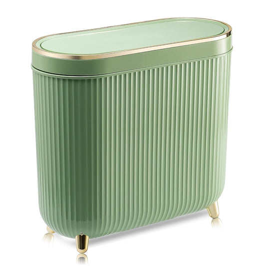 Bathroom Trash Can with Lid 3.2 Gallon Narrow Trash Can Small Plastic Trash Bin 12 Liter with Press Type Lid for Bedroom Bathroom, Mint Green