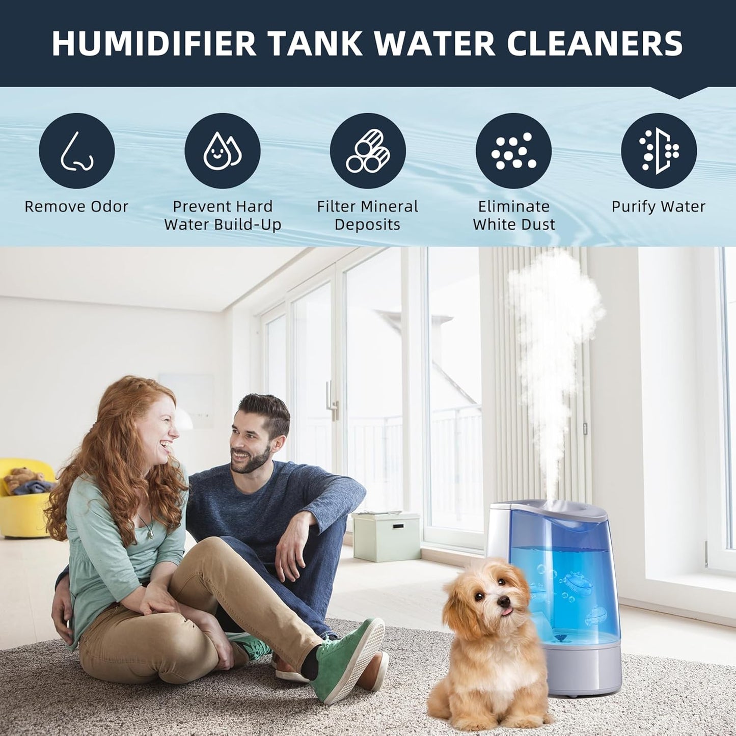 AMI PARTS Humidifier Tank Cleaner for Warm&Cool Most Humidifiers and Fish Tank Humidifier Demineralization Purifie Water Soften Hard Water 18-Pack (Blue, Adorable, Submarine Shape)