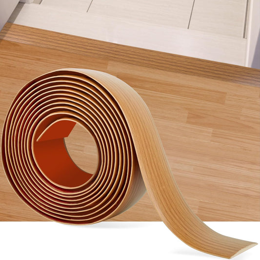 5Ft Floor Transition Strip Self Adhesive Vinyl Cover Floor Strip Flat Divider Transition Strip Wood Grain Design for Laminate Floor Gaps and Doorway Transitions (5Ft x 2 Inch, Light Brown)