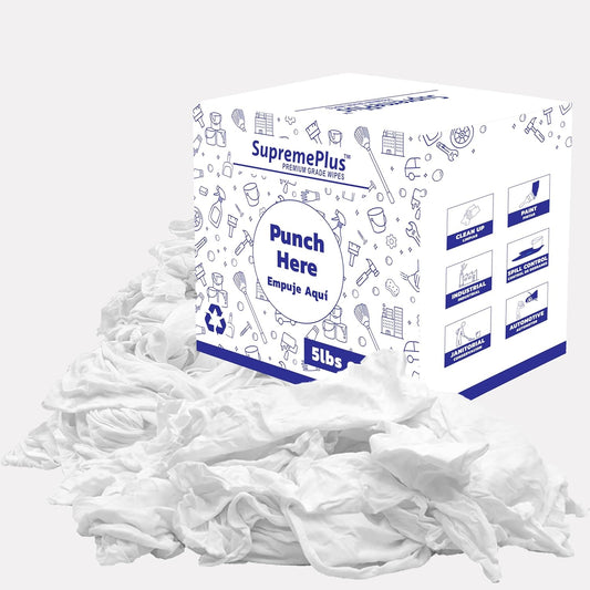 Premium White T-Shirt Cleaning Rags (5 lbs. Box) – White Cotton Rags for Cleaning, Staining, Painting, Oil, Grease & Dust Removal – Shop Rags Bulk for Multipurpose use