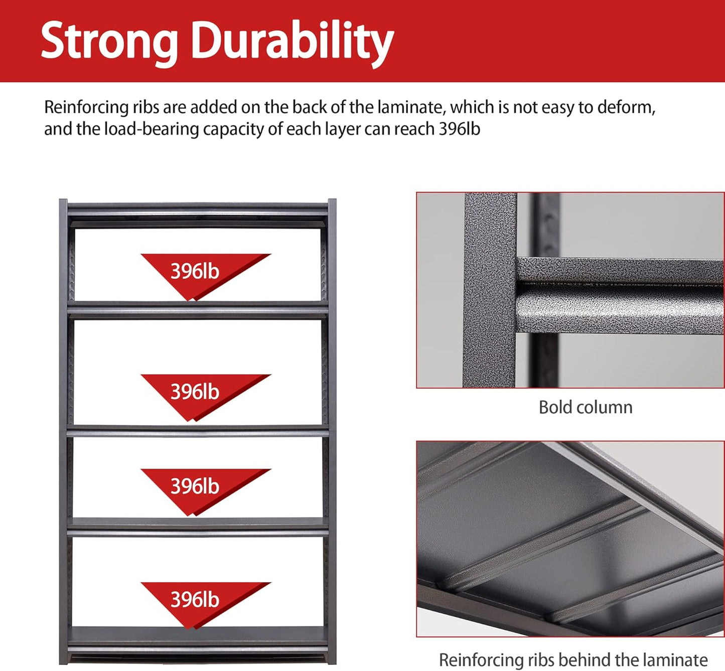 78" H Garage Shelving, Metal Storage Shelves, 3000LBS Heavy Duty Shelving, Adjustable 5 Tier Storage Rack, Industrial Utility Shelf for Garage, Warehouse, Kitchen,18" D×47.5" W×78" H, Black