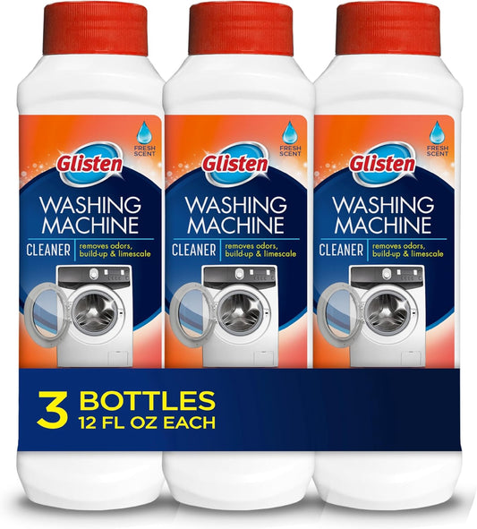 Glisten Washing Machine Cleaner, Helps Remove Odor, Buildup, and Limescale, Fresh Scent, Made in the USA, 12 Ounce Bottle, 3-Pack