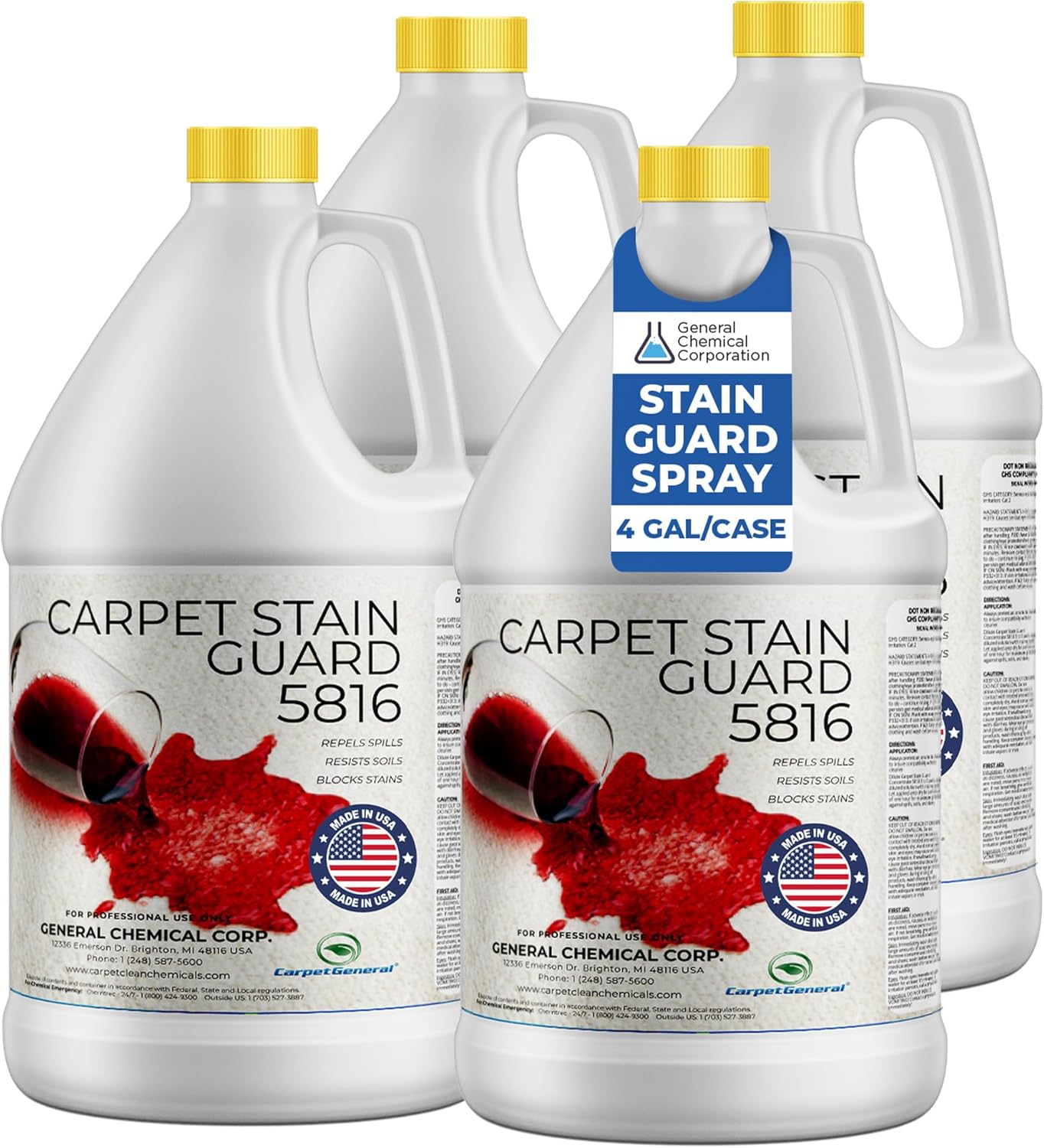 General Chemical Stain Shield Spray - Safe Fabric Protector Spritz and Stain Guard 5816 for Upholstery, Carpets, Rugs, Drapes & More - Impermeable Protectant Spray for Outdoor & Indoor Use -4 Gal Case