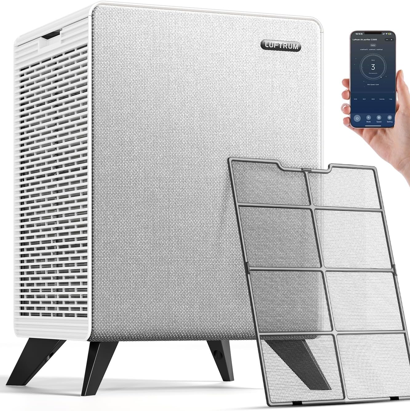 Air Purifiers for Home Large Room Up to 2250 ft² with WIFI - Remove 99% of Smoke Allergies Pet Dander Odor - Dual 3-Stage Filter of Washable Filter and True HEPA Filter with AQI, Sleep, Auto Mode