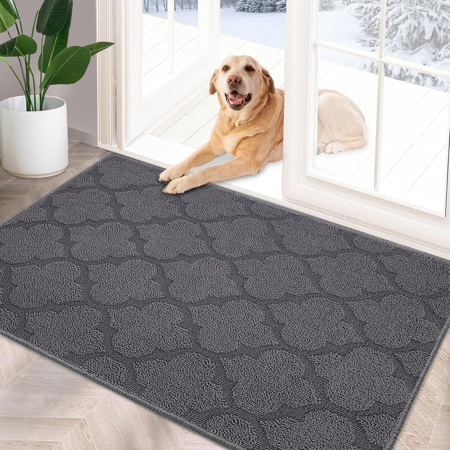 FONEYI Indoor Door Mat, Entrance Rug 24" x 36" Non-Slip Rubber Backing, Machine Washable Entry Rug, Low Profile Absorbent Dirt Trapper Doormat Inside Floor Mats for Entryway, Grey