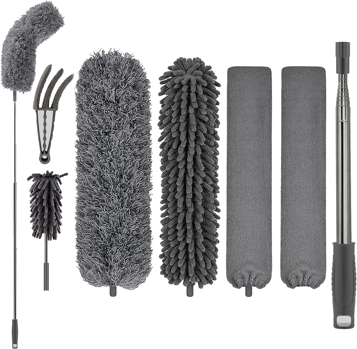FUUNSOO Microfiber Feather Duster, Duster with Extension Pole 30-100 Inches,Ceiling Fan Cleaner Duster Retractable Gap Dust Brush Cleaner for Cleaning Cobweb,High Ceiling,Blinds, (Dark Gray)