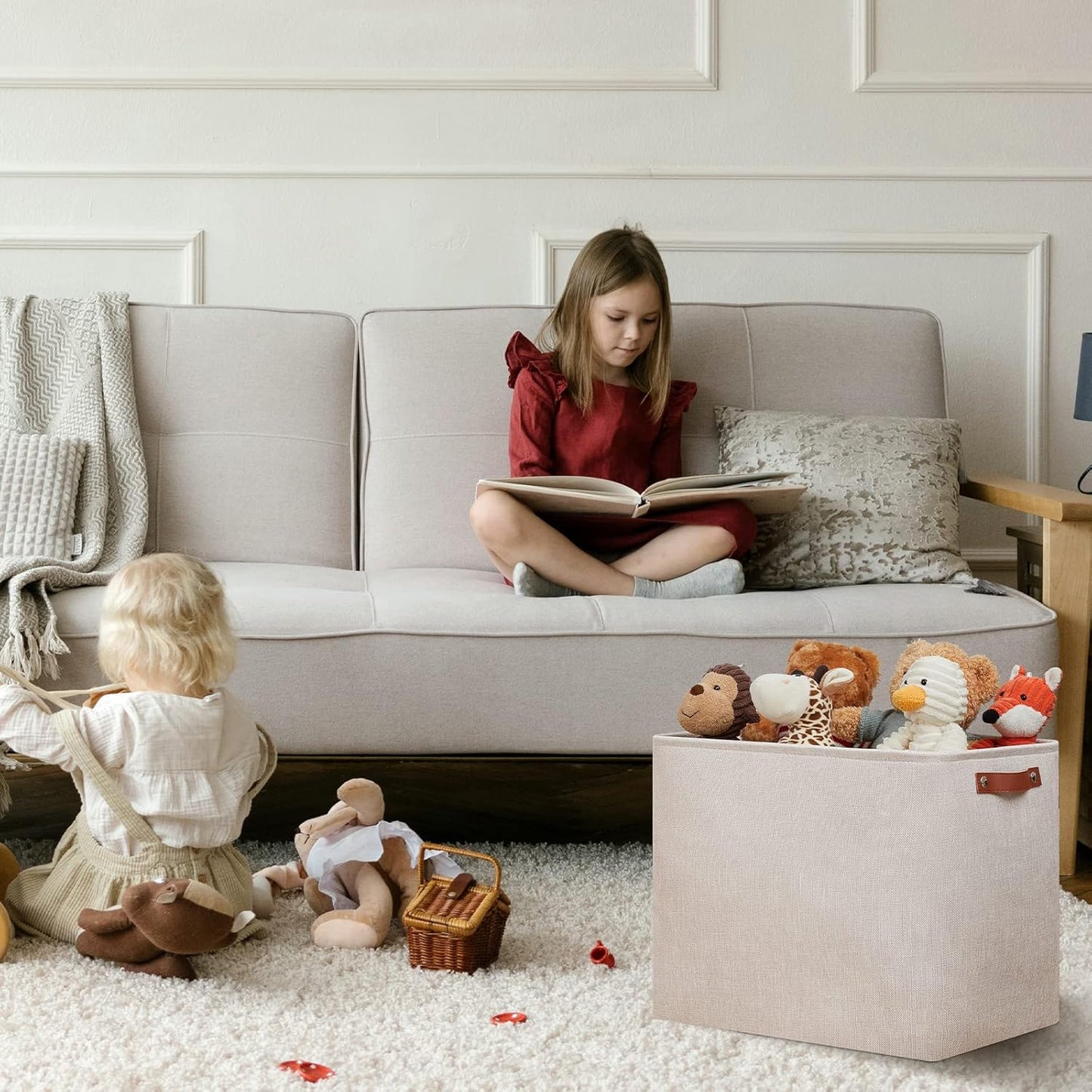 DULLEMELO Fabric Storage Basket, Large Storage Bin for Organization, Closet Storage Bins for Clothes Blankets Nursery Shelves, Collapsible Storage Container Box with Handles(Cream)