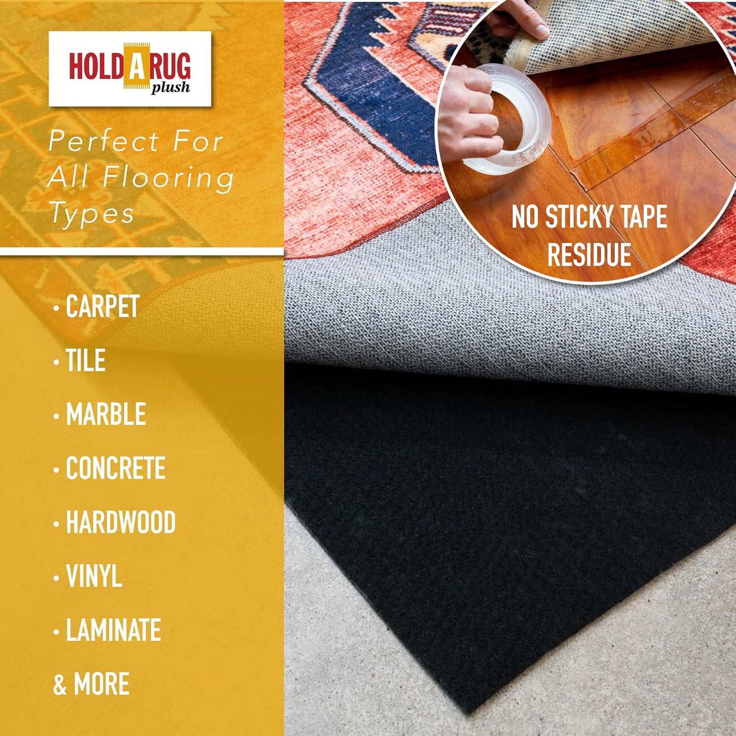 Hold-a-Rug Plush 10' x 14' Nonskid, Nonslip Rug Pad, Reversible Gripper, ¼ Thick, Safe for All Floors and Carpet, Keep Area Rugs Secure