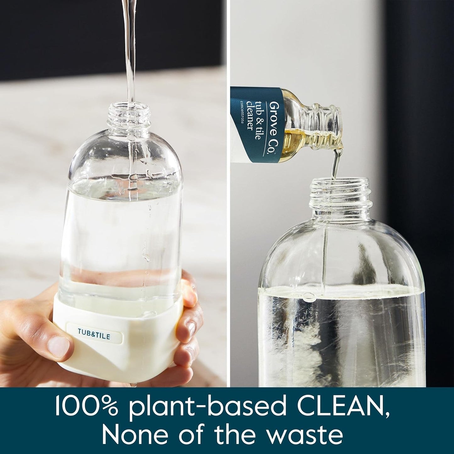 Grove Co. Tub and Tile Cleaner Refill Concentrate (2 x 1 Fl Oz) + 1 x Reusable Glass Spray Bottle (16 Oz) Plant-Based Cleaning Supplies Bundle, No Plastic Waste, Lavender & Thyme Scent