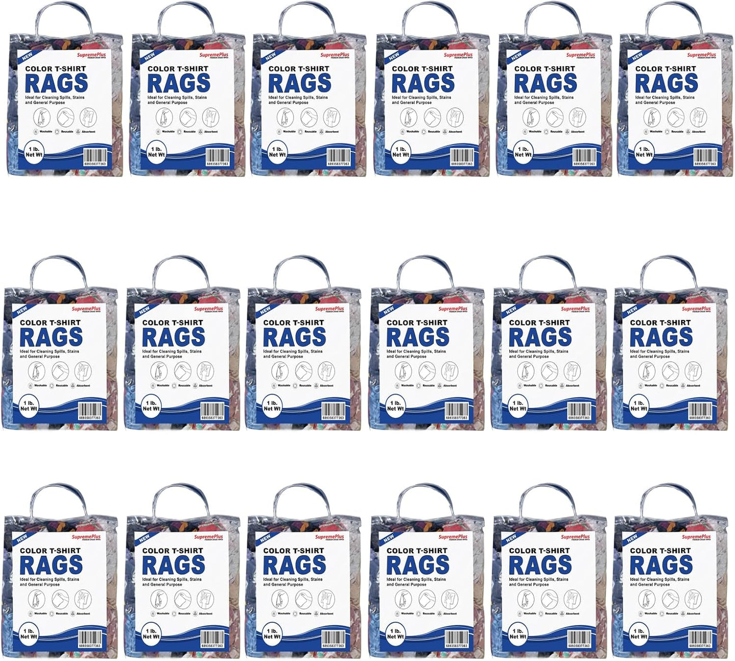 Premium Color Knit Cleaning Rags (1 lb. Bag - Pack of 24) – Shop Rags Bulk for Workshops, Mechanics, Painters, and Home Use, Multipurpose Cotton T-Shirt Rags