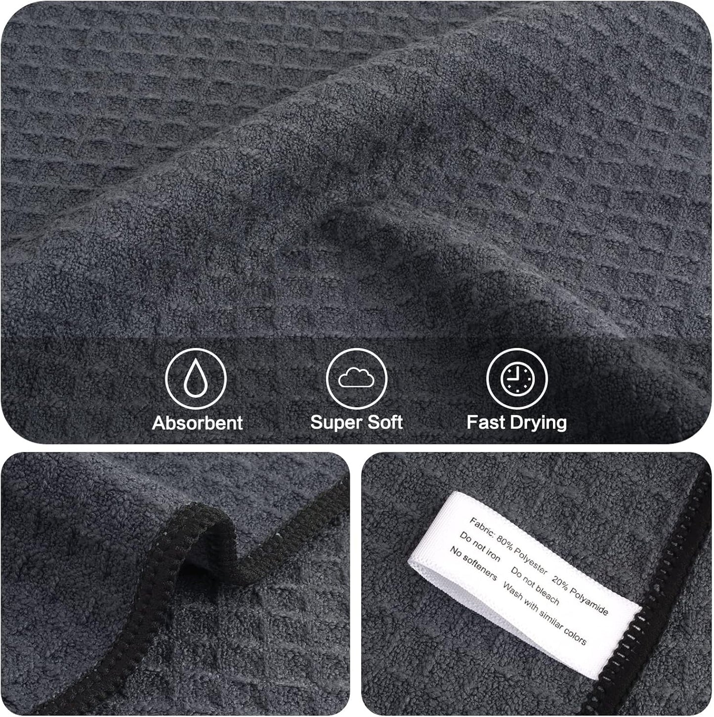 KinHwa Dish Cloths for Washing Dishes Kitchen Towels Microfiber Dish Towels for Kitchen Dish Towels Absorbent 8inch x 8inch 6 Pack (Gray, 12in x 12in 6 PC)