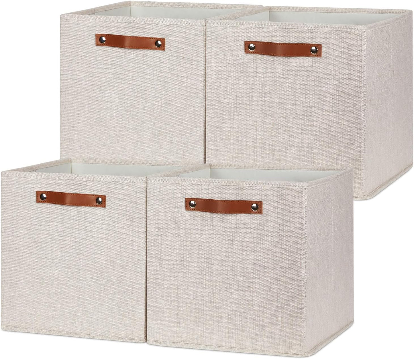 HNZIGE Large Storage Baskets Set of 4 Collapsible Storage Baskets,13x13 Storage Cube Bins with Handles,Foldable Storage Cube Bins for Shelves(cream)