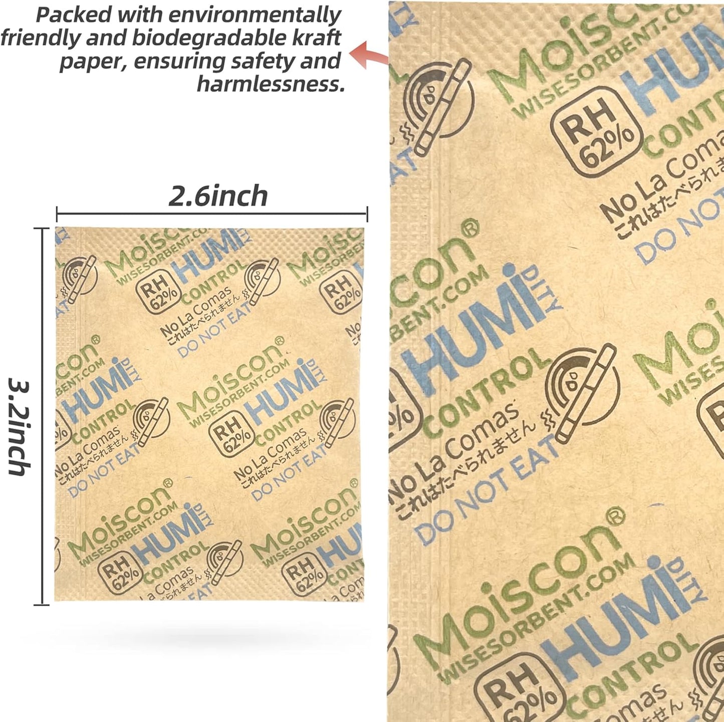 62% Size 8 Two-Way Humidity Control Packs, 120 Pack 8 Gram for Storing 1 oz, Moisture Control Packets Individually Wrapped