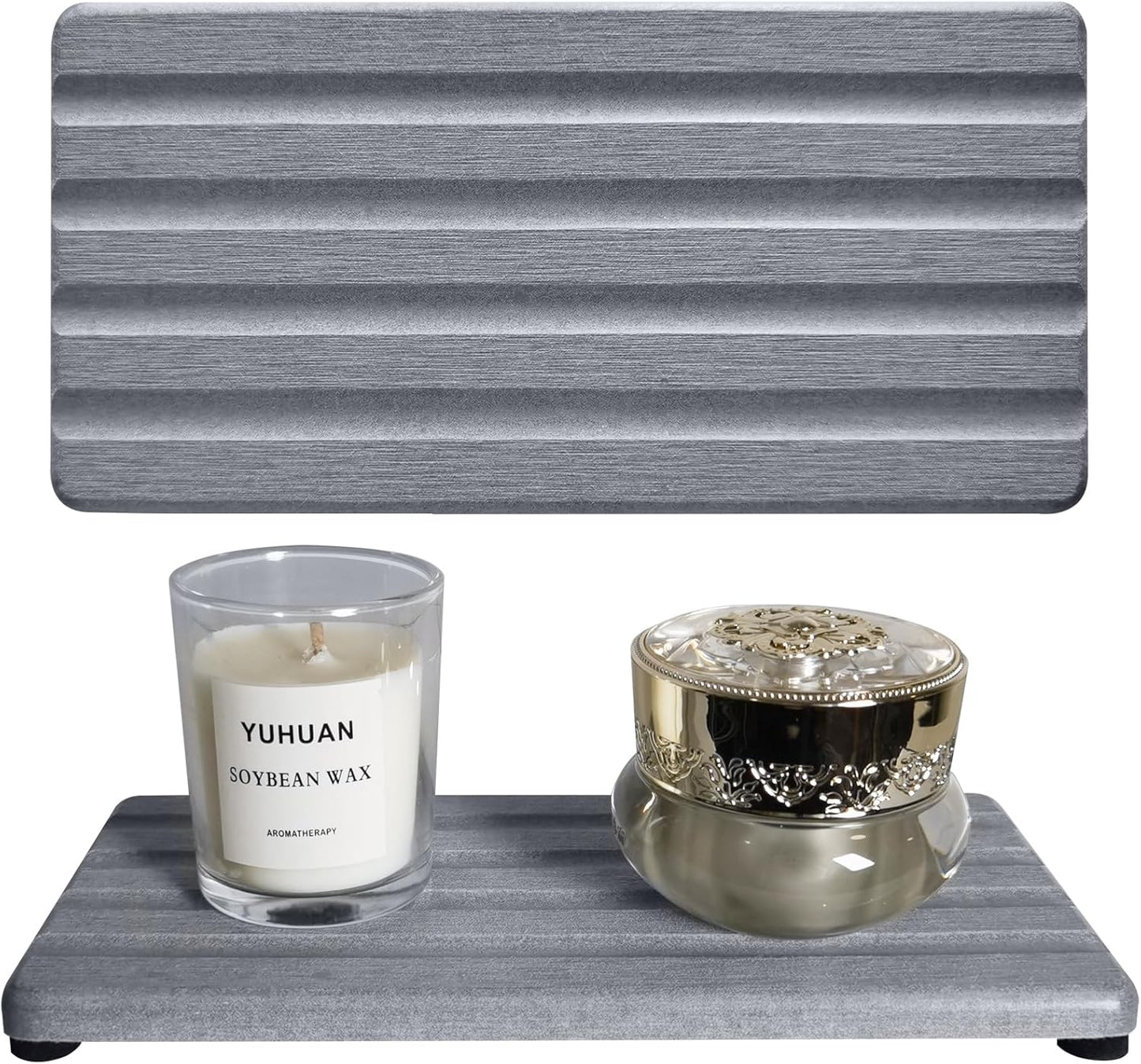 2 PCS Water Absorbing Stone Trays for Bathroom Sink & Kitchen Counter, Fast-Drying Diatomite Sink Caddy, Vanity Tray, Hand Soap Holder with Anti-Skid Pads (Grey, 7.9" x 4"/20 x 10cm)