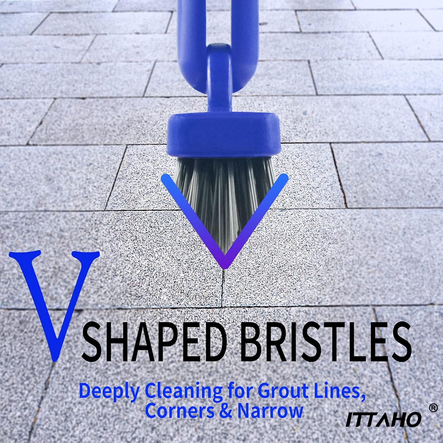 ITTAHO 2 Pack Grout Brush with Long Handle, 56.5'' Swivel Grout Cleaning Brush,V-Shape Grout Scrub Brush, Extendable Handle Grout Cleaner Brush for Tile Floors，Bathroom,Baseboard,Shower,Corner