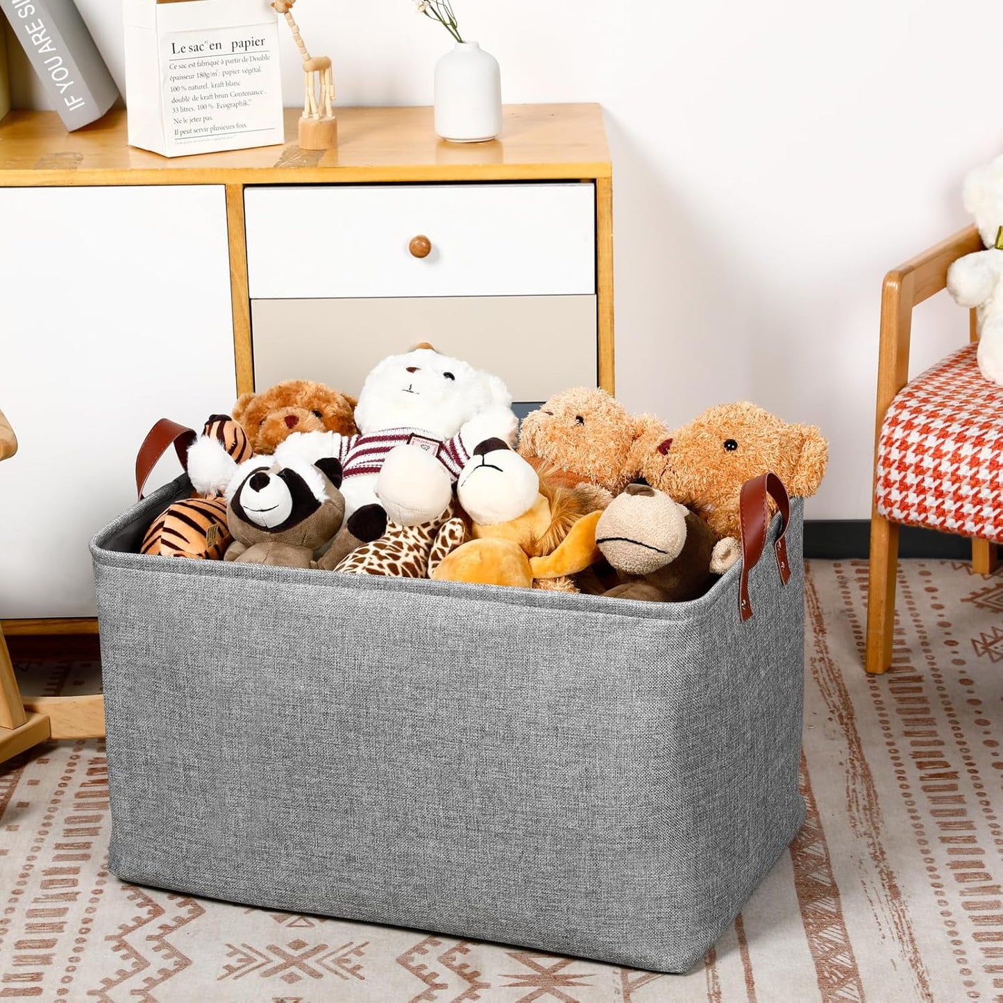 DULLEMELO Extra Large Grey Basket for Organizing, Collapsible Fabric Storage Basket with Handles, 70L Oversized Storage Bin, Large Closet Toys Blanket Organizer for Living Room, Laundry, Nursery