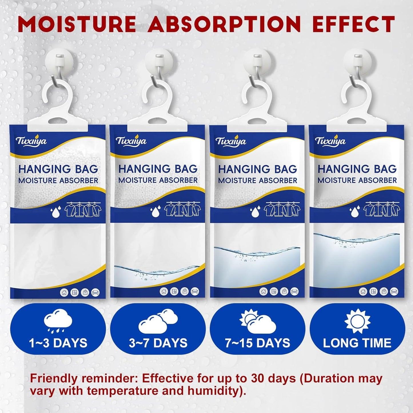 30 Pack Moisture Absorbers Packets,Hanging Closet Dehumidifier Bags,Humidity Packs, Desiccant,Moisture Absorbing Bags for Closet,Wardrobes,Bedrooms, Bathrooms(Net Wt. 230g/Pack)