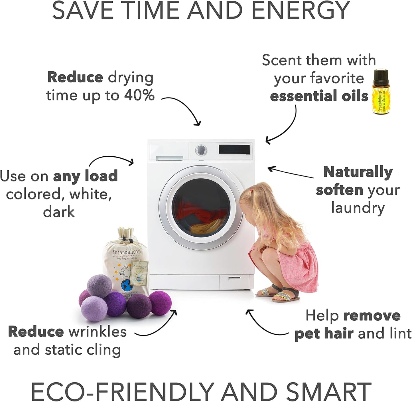 Friendsheep Wool Dryer Balls, Organic Reusable Fabric Softener Alternative for Laundry, Handmade, Fair Trade, Hypoallergenic, Eco-Friendly, Plastic-Free (6 Pack XL - Purple Haze)