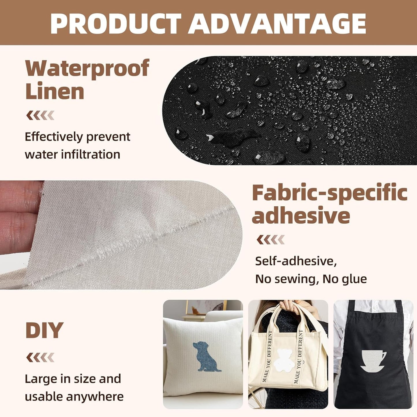 Fabric Repair Patch, Fabric Large Repair Tape, Self-Adhesive Patches for Furniture, Sofa, Car Interior, Shoes, Hand Bag, Clothing (Brown, 3.5X79 Inch)