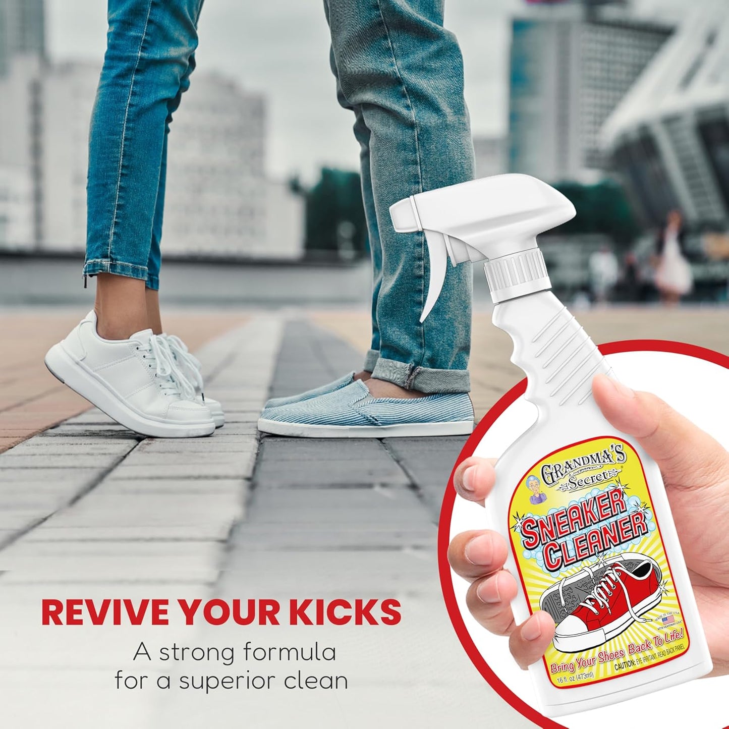 Grandma's Secret Sneaker Cleaner - Shoe Cleaner for Rubber, Canvas and Leather - Stain Remover Spray Removes Dirt, Grime and Grass - Sneakers Cleaner for Outdoor Shoes, Slippers and Moccasins – 16 oz