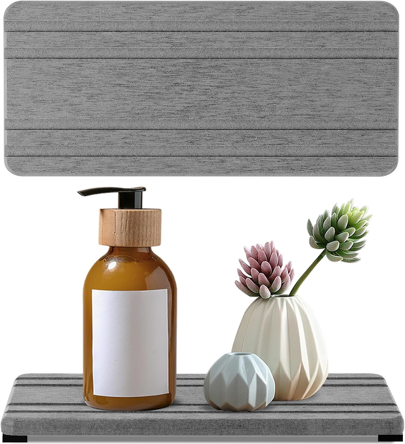 2PCS Water Absorbing Stone Tray, Quick Drying Diatomite Stone Sink Tray, Water Absorbent Diatomite Coasters for Kitchen Sink, Bathroom Counter Hand Soap Dish Toothbrush Holders