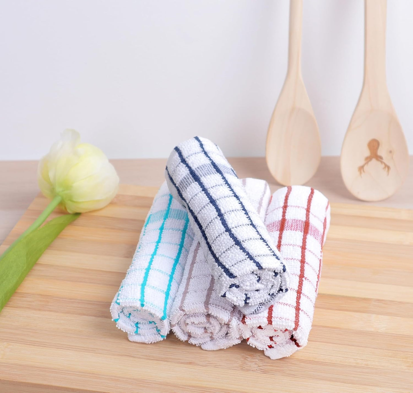 AMOUR INFINI Kitchen Dish Cloths Set of 8 - Ultra Soft, Highly Absorbent, Quick-Drying Terry Cotton Dishcloths 12"x12" Inch Wash & Cleaning Cloths for Kitchen & Dishwashing (Ass- Blue)