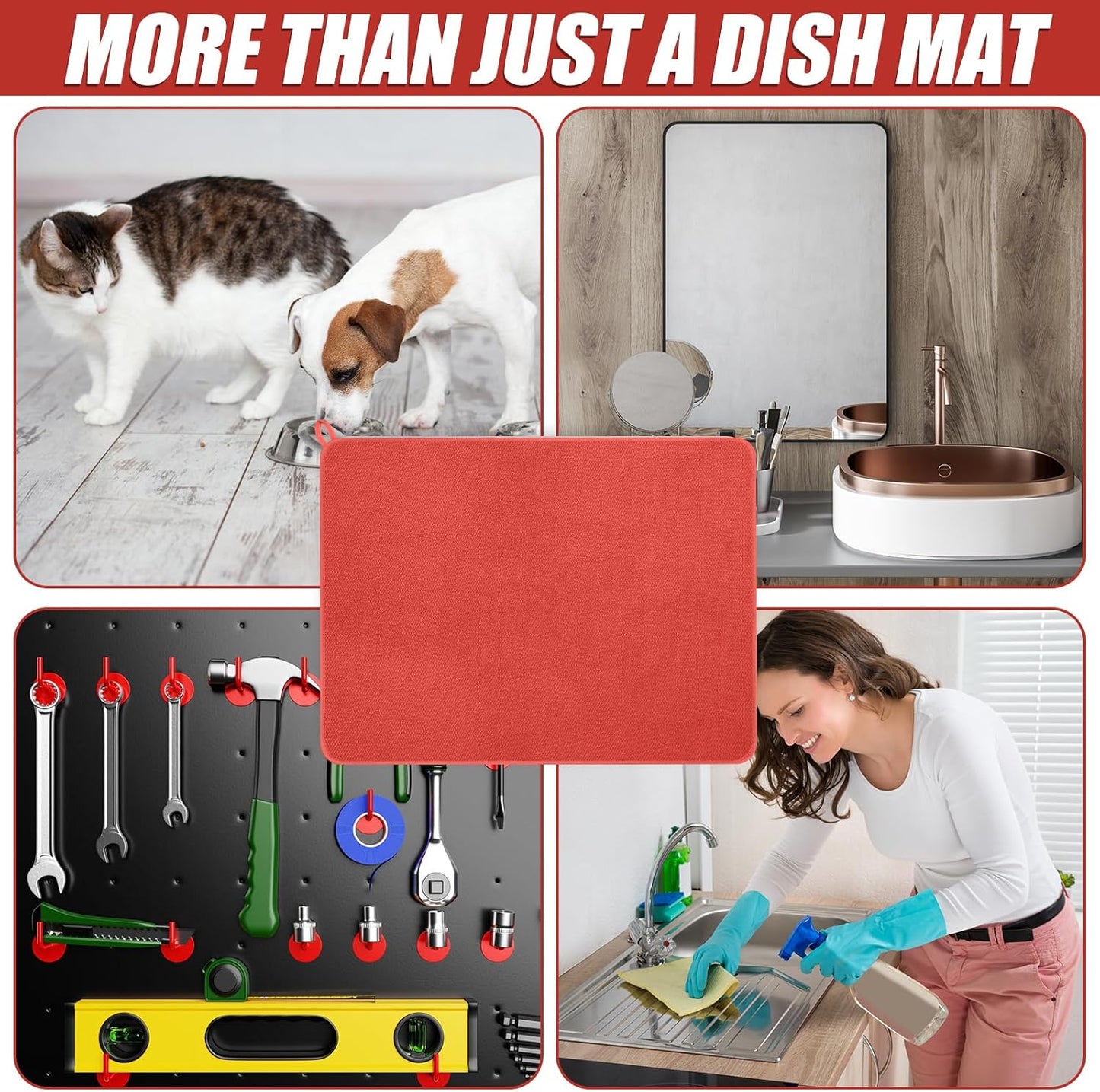 Hushee 2 Pack Extra Large Dish Drying Mat Microfiber Absorbent Dish Drying Pad Large Size Dishes Drainer Mats for Countertop, Sink, Refrigerator or Dryer (30 x 24 Inch,Red)